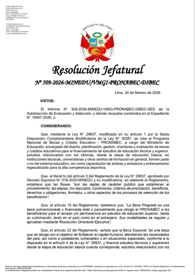 Resolución de los resultados de Pronabec.