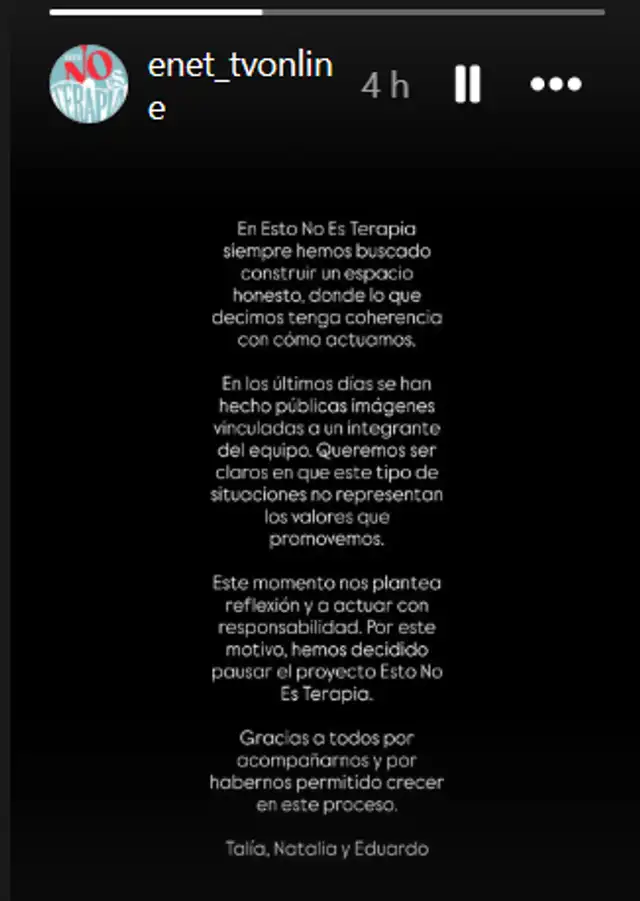 Comunicado de 'Esto no es terapia'.