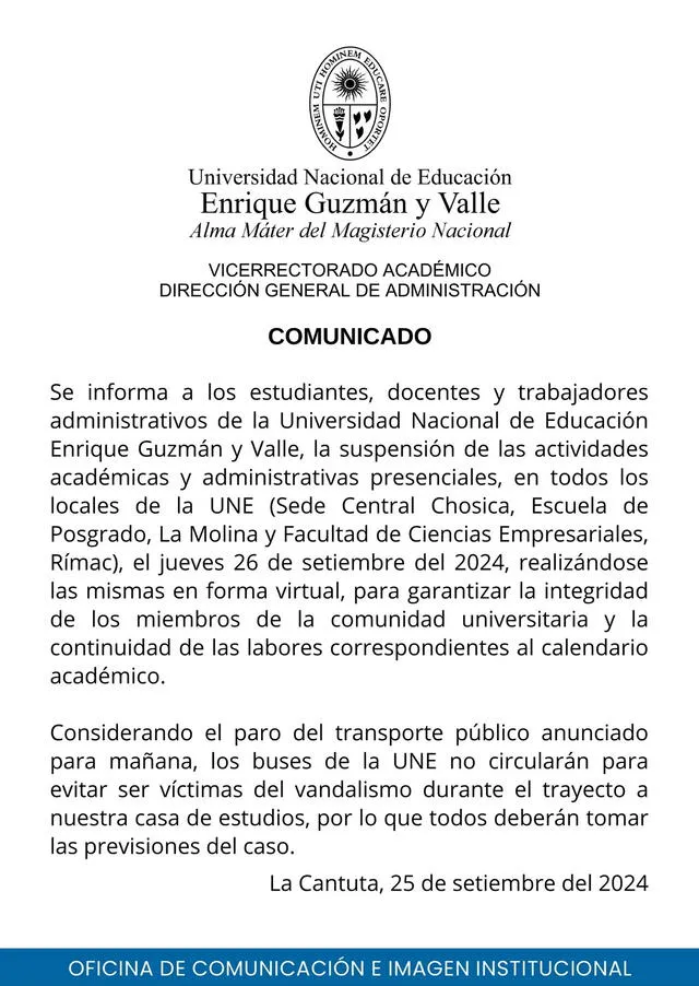 Paro de transportistas 26 de septiembre: Estas son las universidades que suspendieron sus clases presenciales en Lima y Callao   