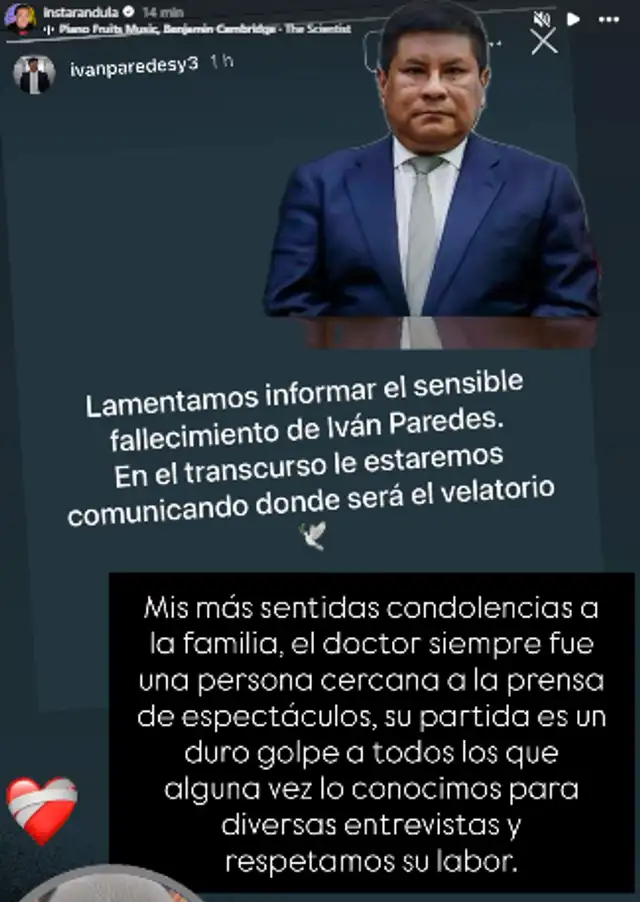 A través de su cuenta de Instagram informaron el fallecimiento de Iván Paredes.