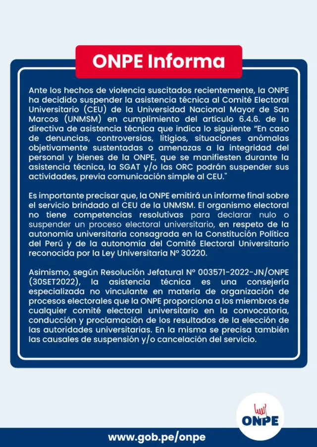 Toma de San Marcos: Comité Electoral suspende las elecciones universitarias hasta nuevo aviso