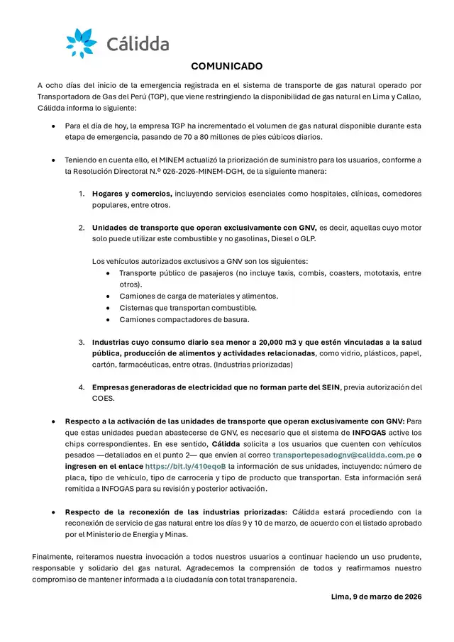 Cálidda habilita GNV para camiones de carga y otros sectores.