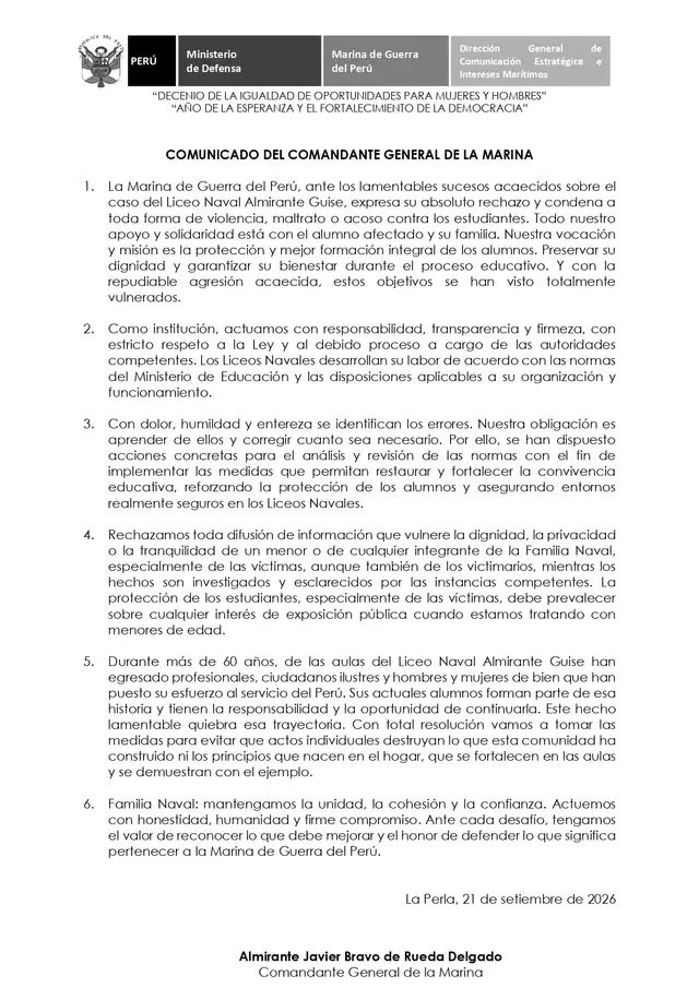 Comunicado de la Marina de Guerra del Perú. Comunicado de la Marina de Guerra del Perú.