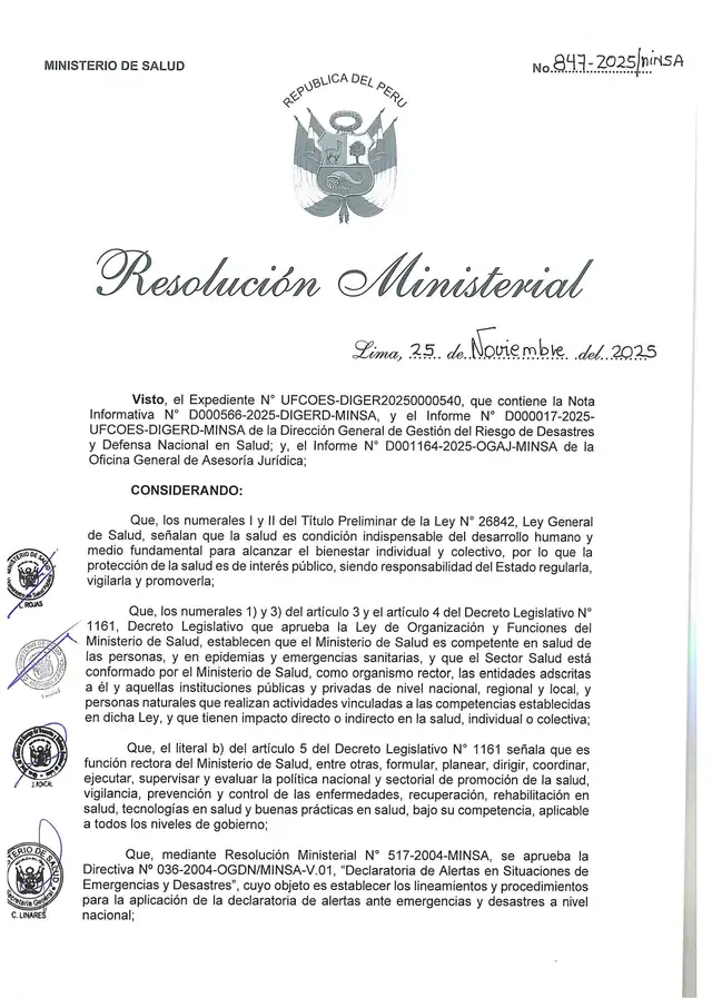 Resolución Ministerial N.° 847-2025 del MINSA.
