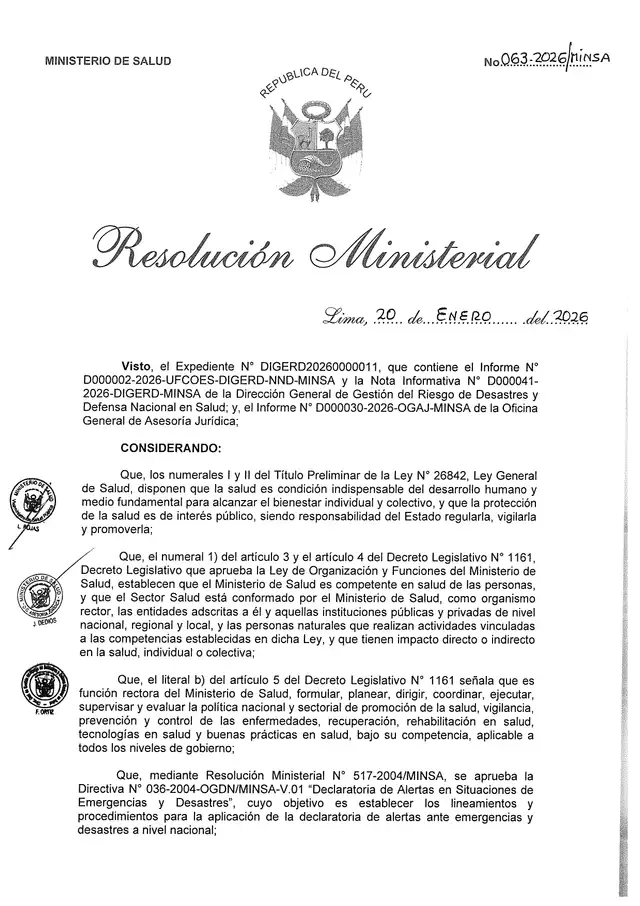 Resolución Ministerial N.° 063-2026/MINSA.