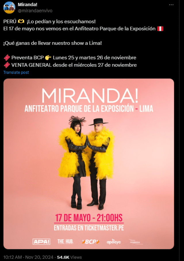 Miranda! en Lima 2025: Fecha confirmada, precios y cómo comprar entradas paso a paso