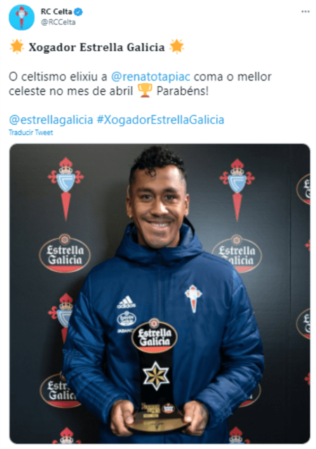Renato Tapia se llevó el premio a mejor jugador del mes de abril. | FUENTE: Twitter.   