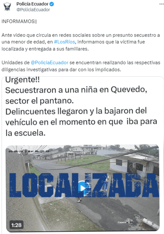  El informe policial de la Policía de Ecuador sobre el incidente en la ciudad ecuatoriana de Quevedo | Captura de pantalla: Twitter   