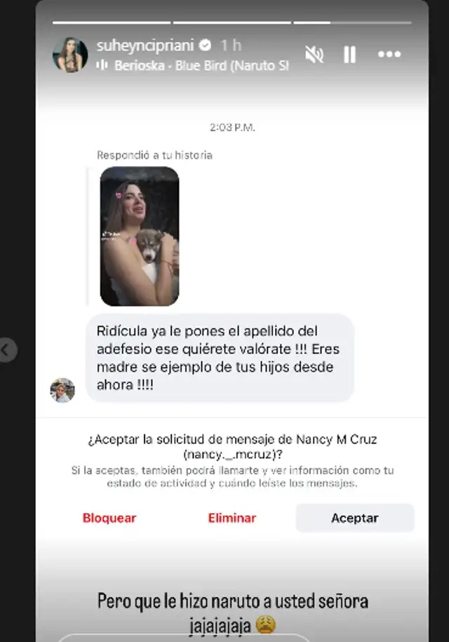 Seguidora le recrimina a Suheyn por el apellido de su perrita.