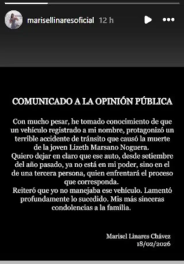  Periodista Marisel Linares se pronuncia sobre auto implicado en atropello a joven seleccionada nacional 