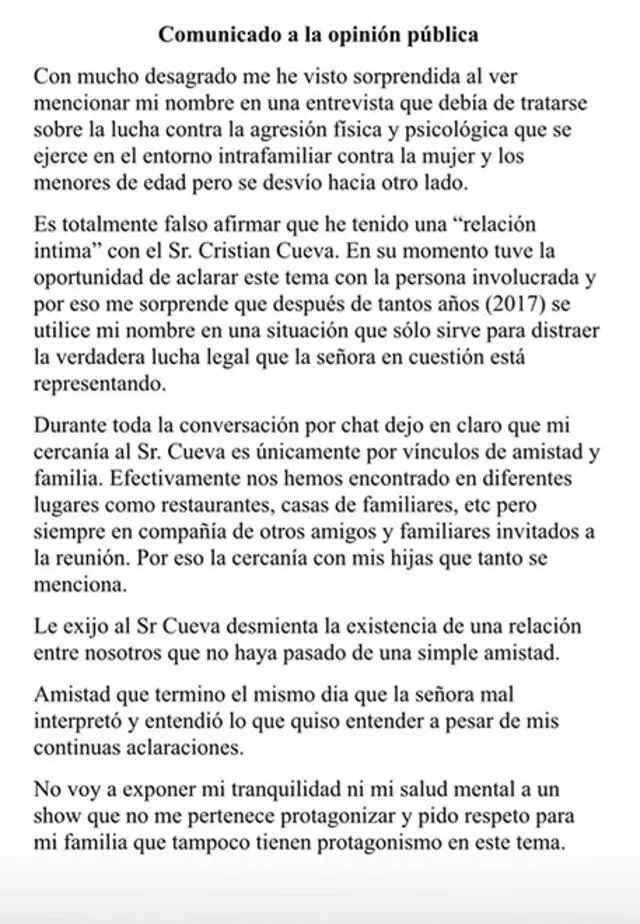 Melissa Klug negó haber tenido un amorío con Christian Cueva.  