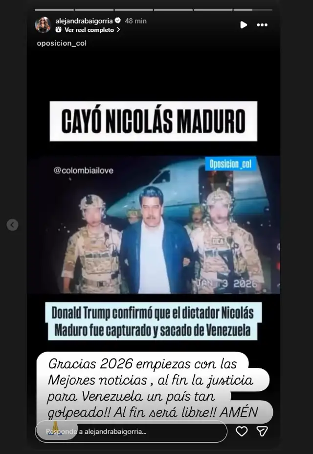 Alejandra Baigorria comparte su felicidad tras la captura de Nicolás Maduro. Foto: Instagram.   