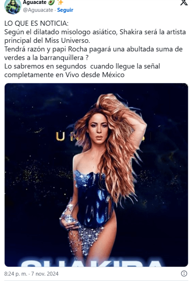 Se especula que Shakira podría cantar en el Miss Universo 2024.  