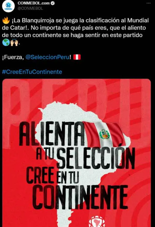 El mensaje de la Conmebol a la selección peruana. 