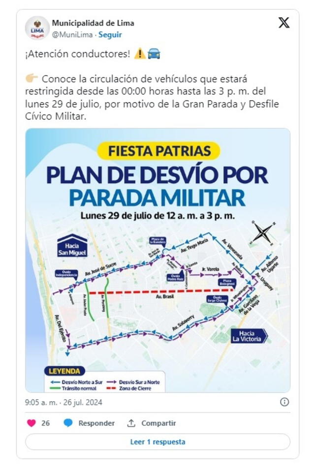 Este es el plan de desvío para este 29 de julio del 2024. 