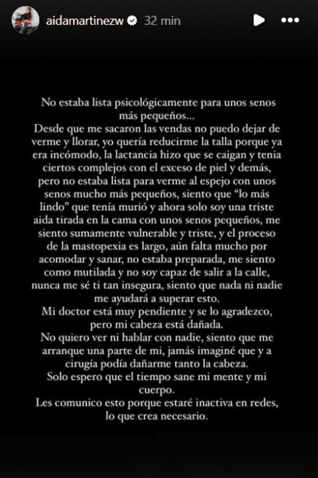 Aída Martínez sufre tras quitarse los senos y no desea hablar con nadie.