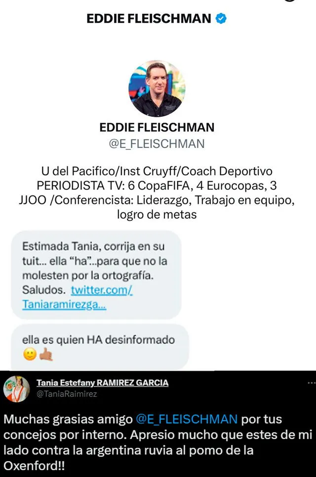 Fleischman envió menaje a "Tania Ramírez".   