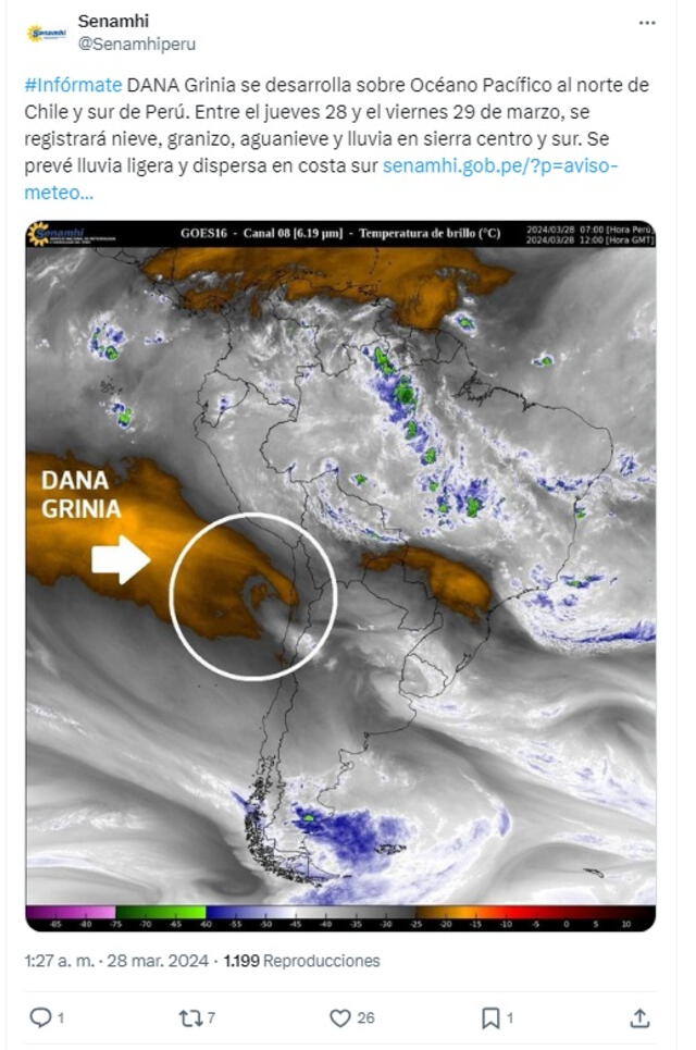 Senamhi advierte sobre las densas precipitaciones en Perú.