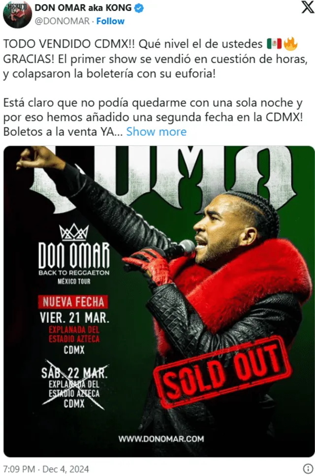  <strong>Nuevas fechas de conciertos de Don Omar en México 2025.</strong>   