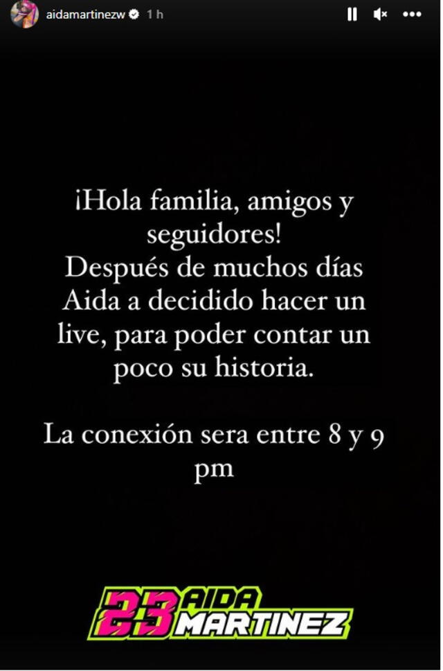 Aida realizará un Instagram Live hoy 18 de octubre.   