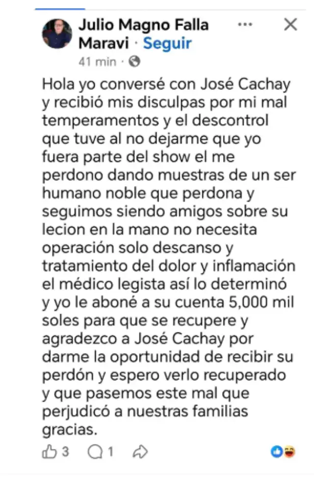 Hombre que lanzó a Cachay de las escaleras se justifica y revela alto monto que le pagó