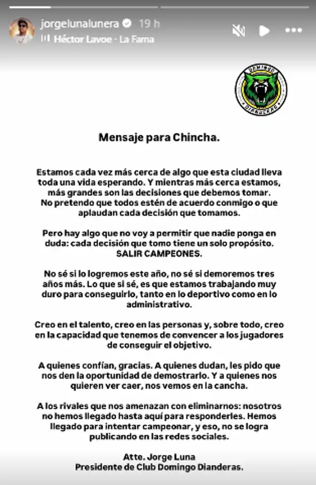 Jorge Luna lanza fuerte comunicado.
