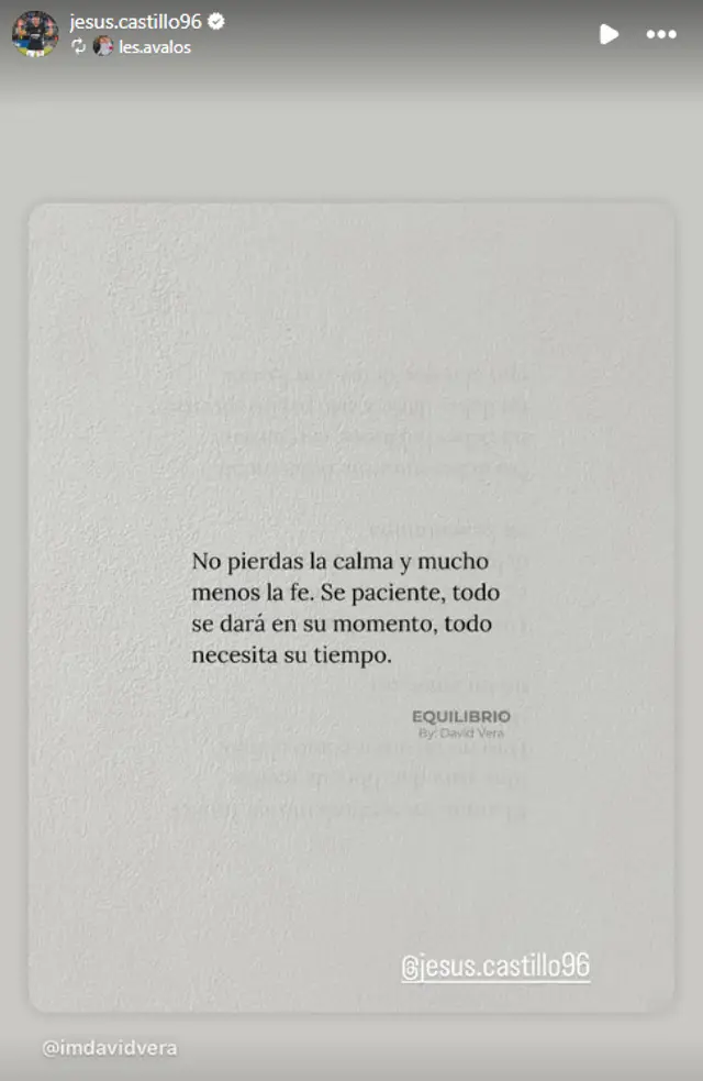 Mensaje de Jesús Castillo. Foto: Instagram Mensaje de Jesús Castillo. Foto: Instagram