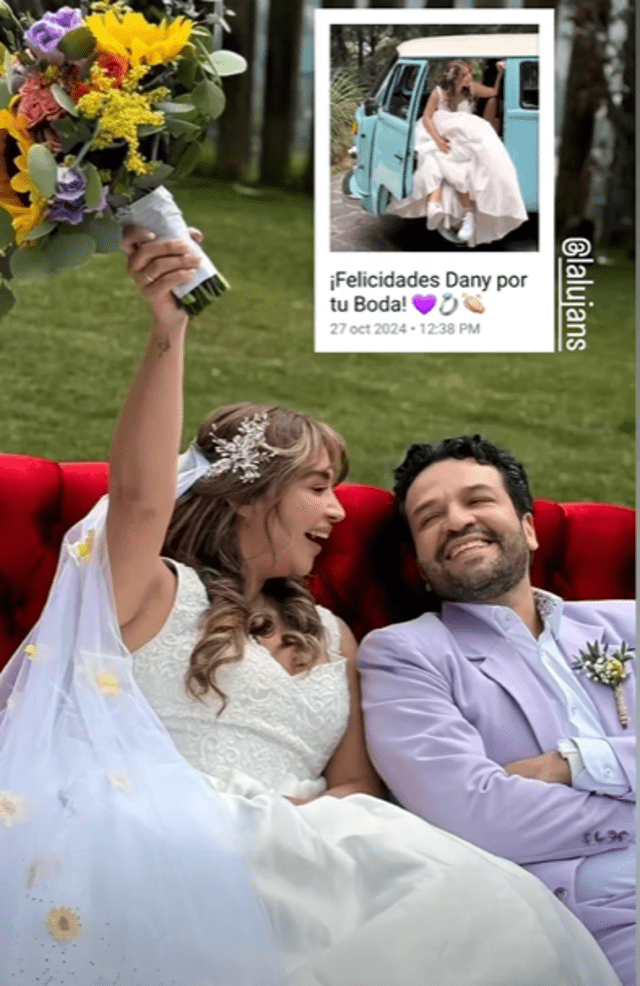 Así fue la boda de Daniela Luján y lució relajada con zapatillas.  