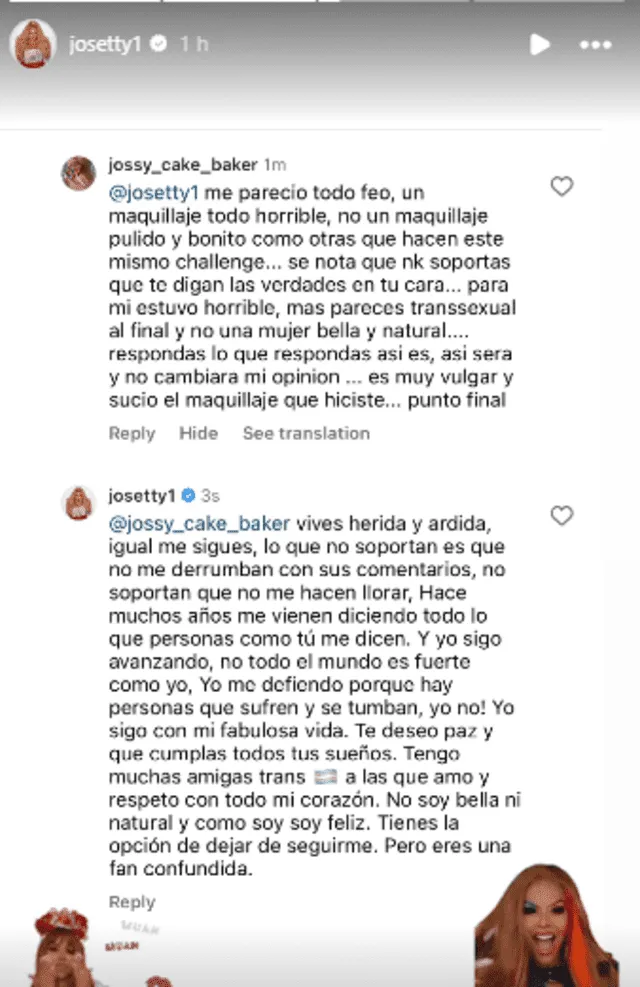 <em> Josetty Hurtado responde a sus detractores. Captura: Instagram</em> 