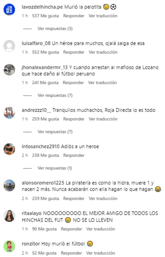 Reacciones en Instagram sobre la noticia de 'Fútbol Libre'. 