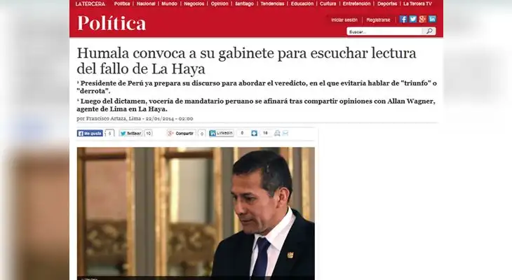 La Tercera de Chile asegura que Ollanta Humala ya tiene listo el discurso tras lectura del Fallo de La Haya