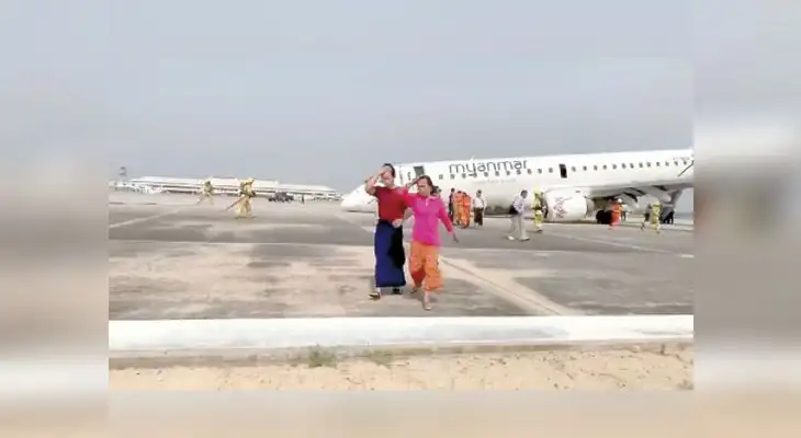 Piloto evita tragedia en avión que aterrizó solo con ruedas traseras en Birmania Piloto evita tragedia en avión que aterrizó solo con ruedas traseras en Birmania