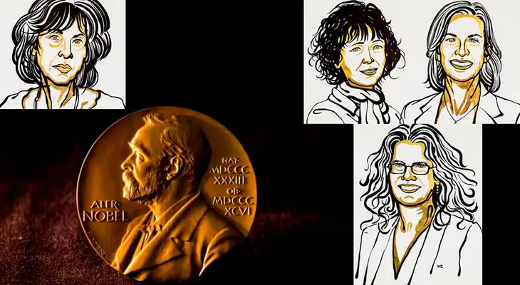 Premios Nobel: Louise Glück, de Literatura; Jennifer Doudna y Emmanuelle Charpentier, de Química., de Química; y Andrea Ghez, de Física. Premios Nobel: Louise Glück, de Literatura; Jennifer Doudna y Emmanuelle Charpentier, de Química., de Química; y Andrea Ghez, de Física.