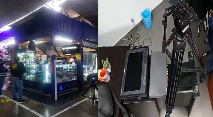 El stand de venta intervenido y los equipos recuperados