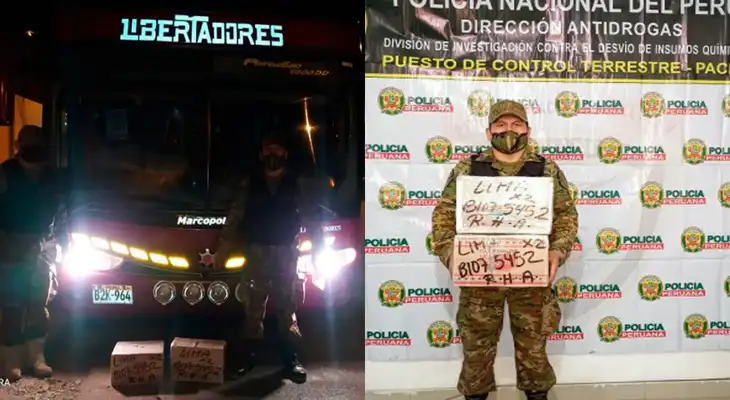 La droga encontrada por la policía y el bus La droga encontrada por la policía y el bus