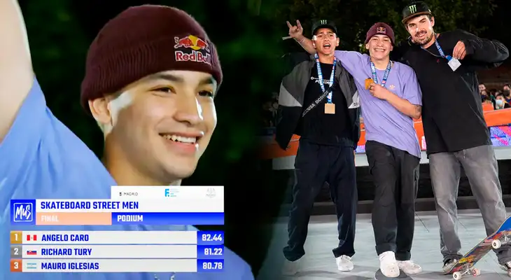 Ángelo Caro subió a lo más alto del podio con 82.44, logrando sorprender a todos con sus espectaculares maniobras en la tabla. Ángelo Caro subió a lo más alto del podio con 82.44, logrando sorprender a todos con sus espectaculares maniobras en la tabla.