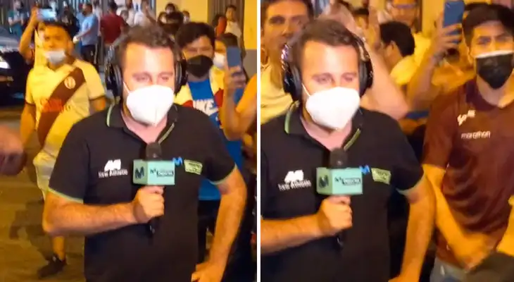 El reportero no pudo realizar su jornada laboral debido a que tenía a los hinchas insultándolo a su alrededor. El reportero no pudo realizar su jornada laboral debido a que tenía a los hinchas insultándolo a su alrededor.