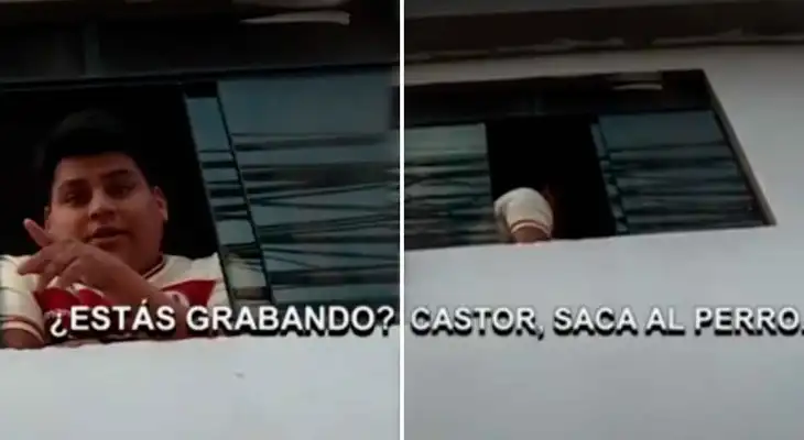 Hincha de Universitario de Deportes pidió a la familia que saque al perro para asustar al reportero. Hincha de Universitario de Deportes pidió a la familia que saque al perro para asustar al reportero.