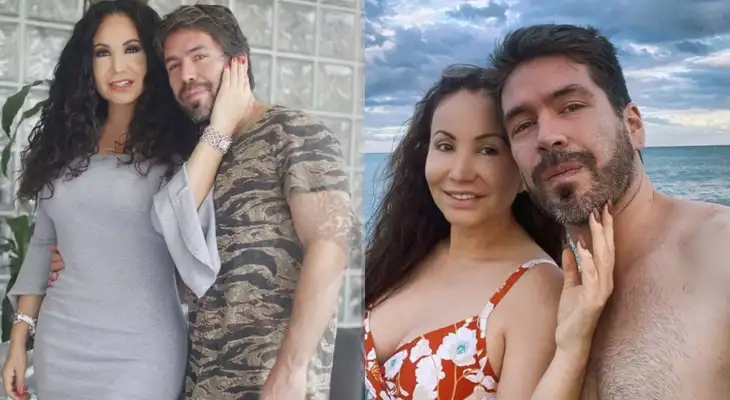 Janet Barboza feliz junto a su amado Miguel Bayona.