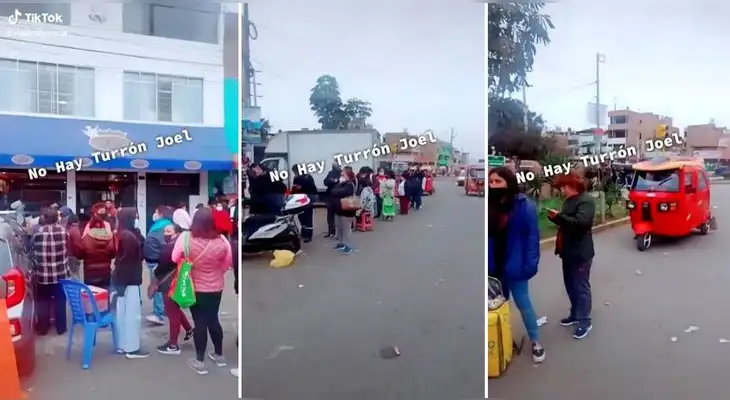 Un vecino captó largas colas afuera de la panadería donde se vende los Turrones Joel y es viral en TikTok. Un vecino captó largas colas afuera de la panadería donde se vende los Turrones Joel y es viral en TikTok.