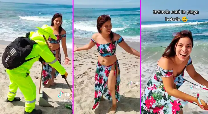La joven estaba caminando por la playa cuando de pronto se percató de algo. La joven estaba caminando por la playa cuando de pronto se percató de algo.