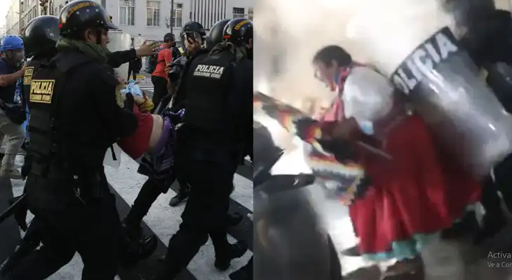 Manifestantes de Puno fueron agredidos por la Policía en la Plaza San Martín.