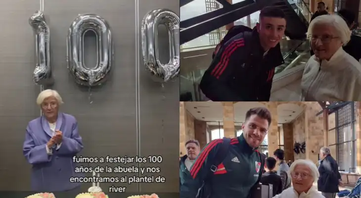 Una adulta mayor festejaba su cumpleaños número 100 y de pronto se encontró con los jugadores de River Plate Una adulta mayor festejaba su cumpleaños número 100 y de pronto se encontró con los jugadores de River Plate