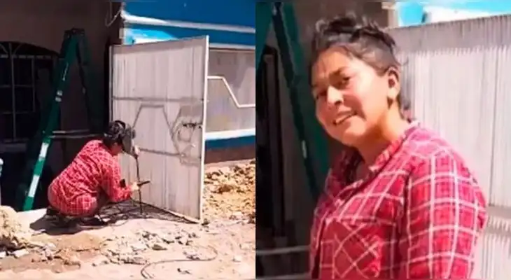 Madre trabaja de asistente de albañil para que a su hija no le falte nada y es viral en Facebook.