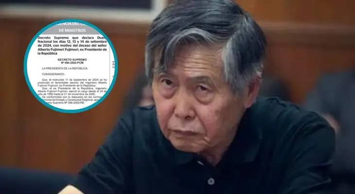 El Gobierno de Dina Boluarte ha anunciado que se declarará Duelo Nacional los días 12, 13 y 14 de septiembre en honor al fallecimiento de Alberto Fujimori.