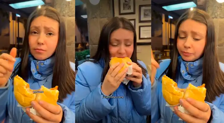 Chilena prueba el pan con chicharrón y lo declara superior a la marraqueta: "¿Cómo un pan con palta le va a ganar?"