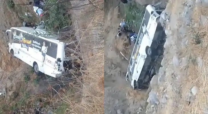 Bus de la orquesta "Oscar Manuel y su Historia Romántica" se despitó y cayó en la ruta de Canta. Bus de la orquesta "Oscar Manuel y su Historia Romántica" se despitó y cayó en la ruta de Canta.