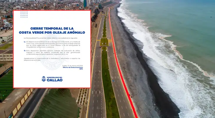 Municipalidad del Callao ordena cierre de la Costa Verde ante la presencia de fenómeno marítimo.