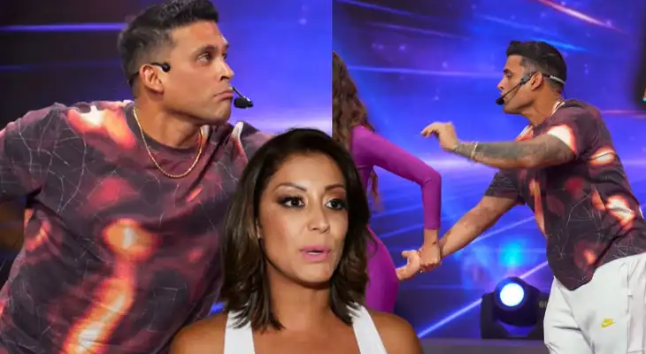 Christian Domínguez causa polémica al tocar a Saskia Bernaola y ella queda en shock.