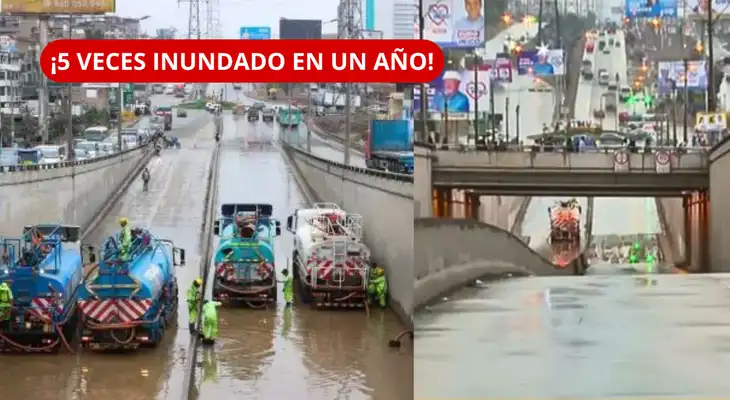 Bypass Nueva Esperanza se inunda por quinta vez en 2026 y cierran tránsito en Villa María del Triunfo.